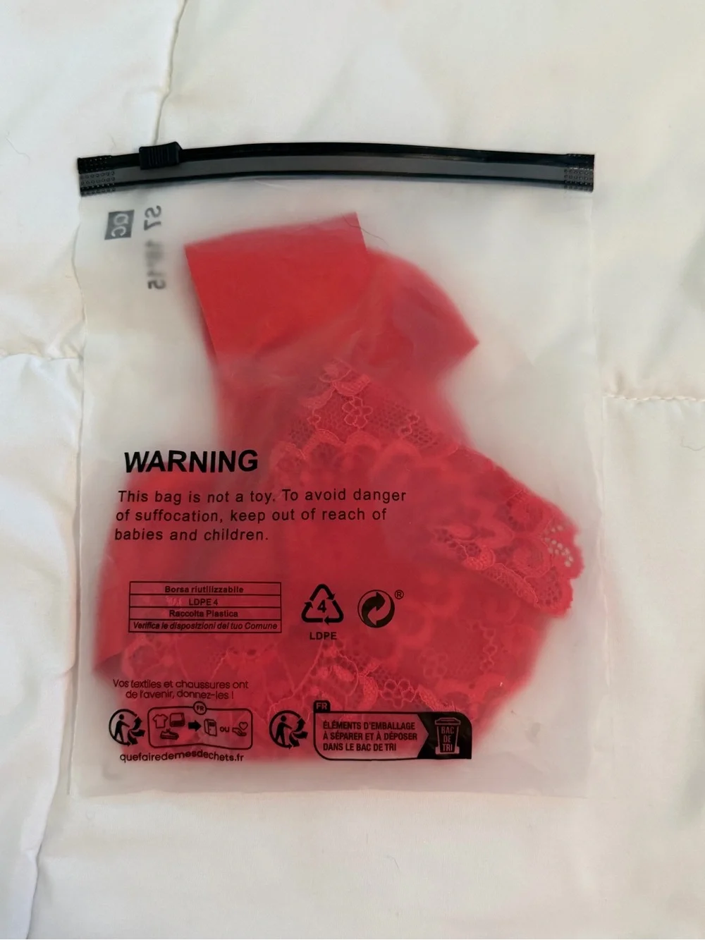 New SHEIN Red Lace Thong with Satin Back Bow- Medium